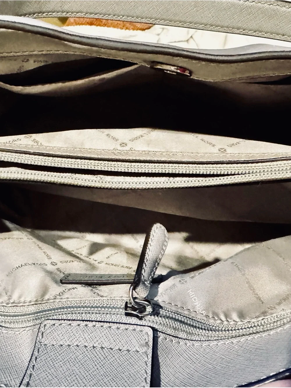 Michael Kors Light Gray Saffiano Leather Shoulder Bag with‎ Strap